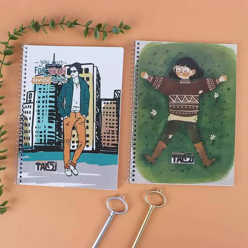 دفتر زبان 2 خط سیمی 50 برگ طرح فانتزی تک